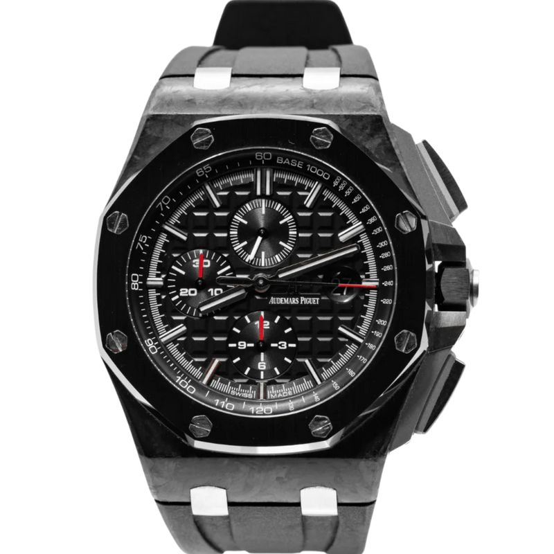 Royal Oak Offshore Chronograph 44MM Black Rubber Strap Black Dial With Méga Tapisserie Forged Carbon Case Pattern Black Ceramic Bezel - Audemars Piguet