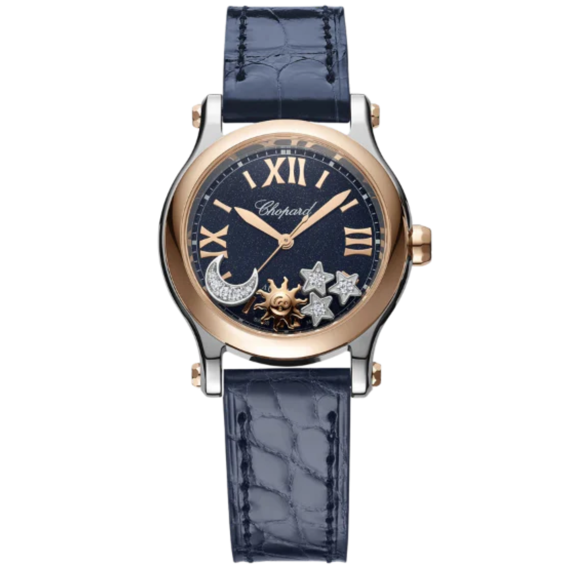 HAPPY SPORT SUN, MOON AND STARS 30 MM ETHICAL ROSE GOLD - LUCENT STEEL™ WITH BLUE DIAL - Chopard
