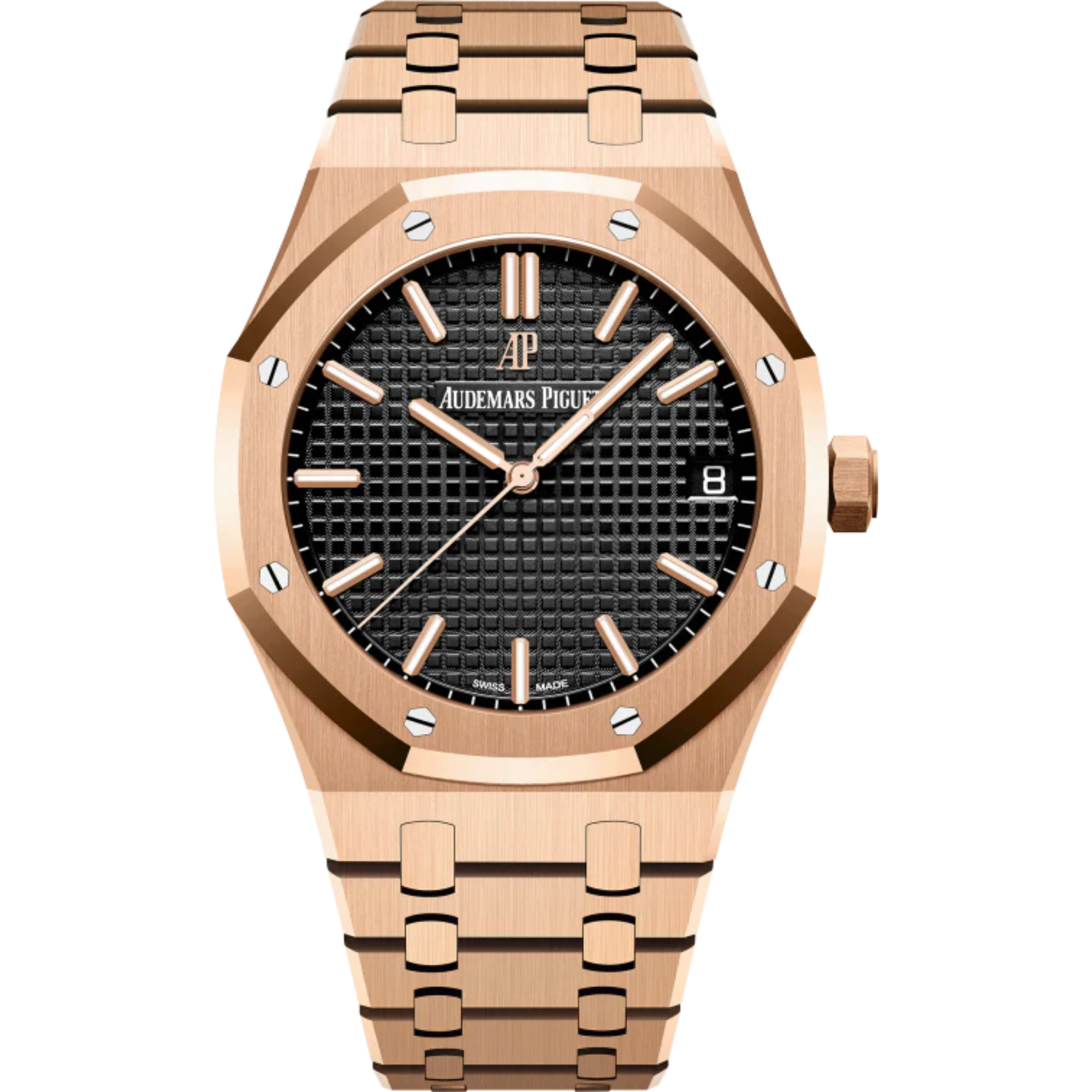 Royal Oak Selfwinding 41MM 18-Carat Pink Gold Bracelet Black Dial With Grande Tapisserie Pattern 18-Carat Pink Gold Case - Audemars Piguet