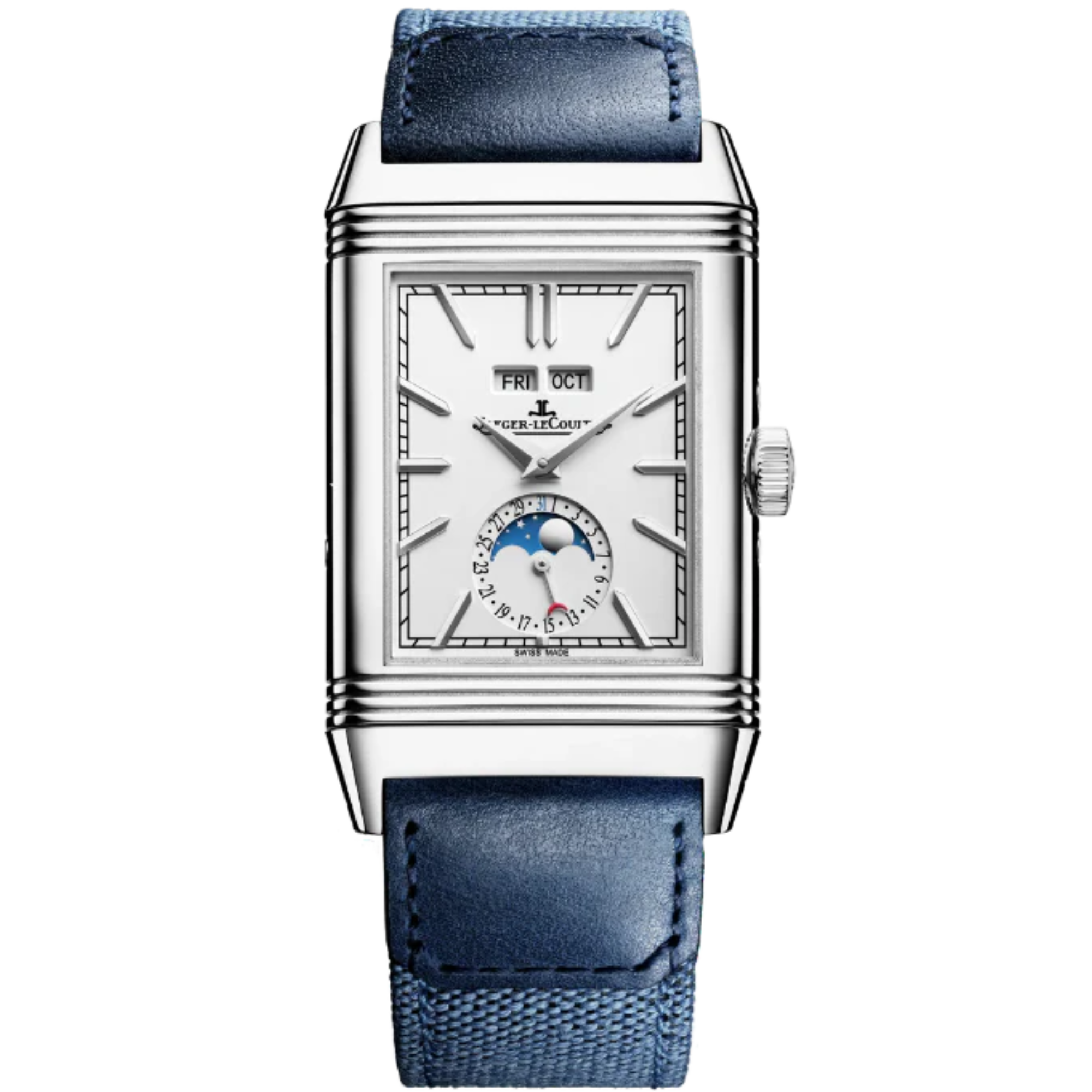 REVERSO TRIBUTE DUOFACE CALENDAR 49 MM STAINLESS STEEL WITH  SILVER GREY AND BLUE DIAL - Jaeger-LeCoultre
