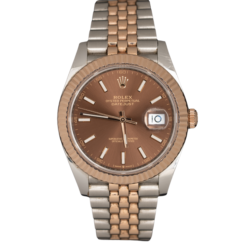 Rolex Datejust Ref. 126331 41mm Two Tone RG/SS Chocolate Stick Dial Fluted Bezel - Rolex