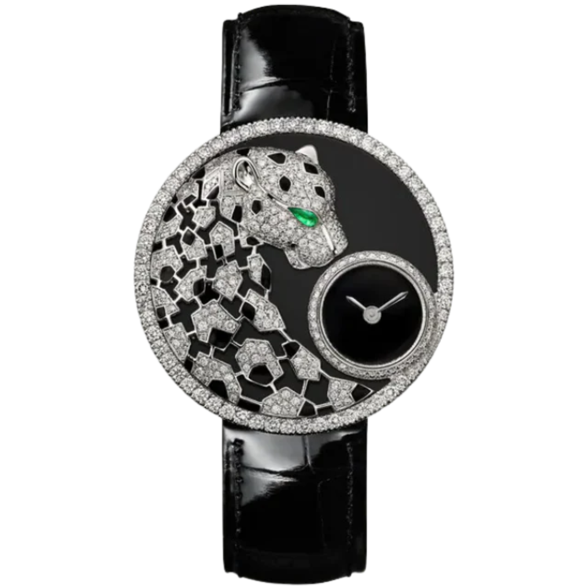 PANTHERE DENTELLE DE CARTIER 36 MM RHODIUMIZED WHITE GOLD CASE WITH BLACK LACQUER DIAL - Cartier