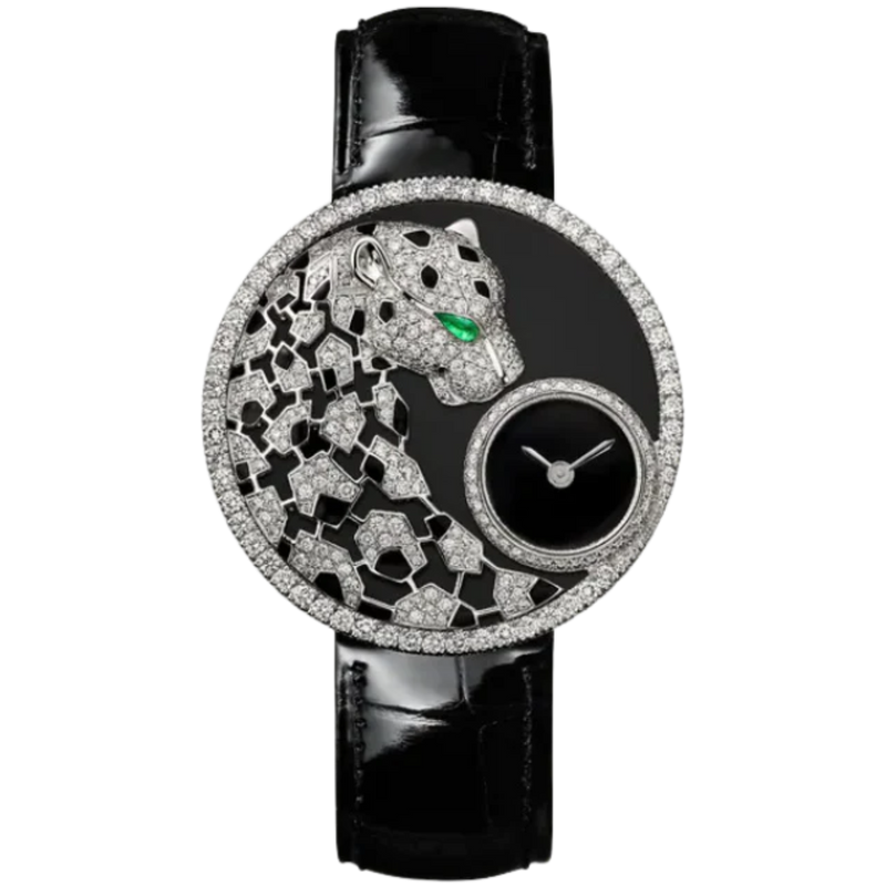 PANTHERE DENTELLE DE CARTIER 36 MM RHODIUMIZED WHITE GOLD CASE WITH BLACK LACQUER DIAL - Cartier