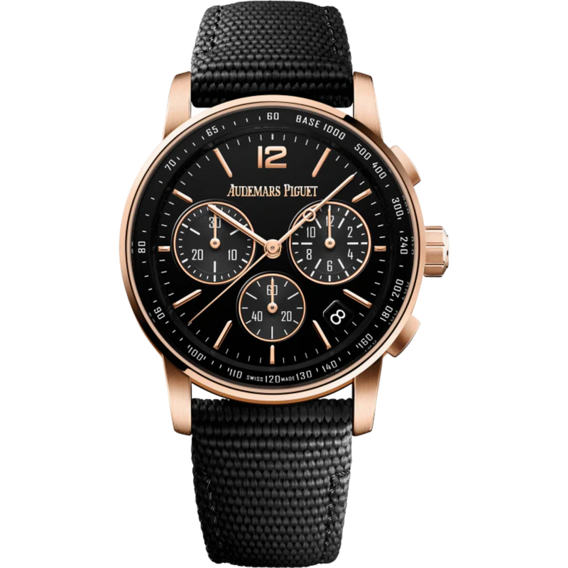 Code 11.59 by Audemars Piguet 41mm Black Rubber-Coated Strap Lacquered Black Dial 18-Carat Pink Gold Case - Audemars Piguet