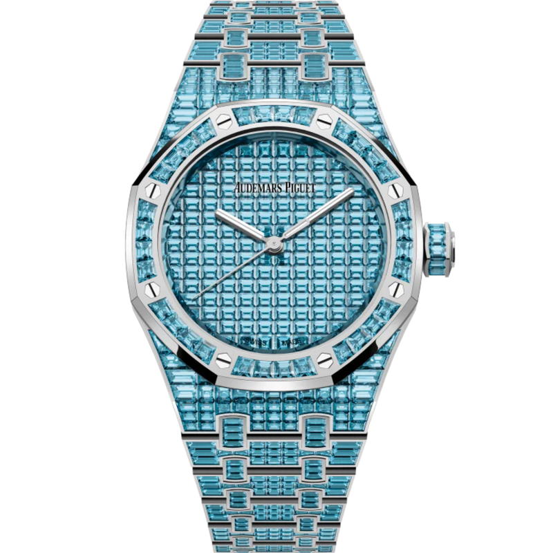 Royal Oak Selfwinding Blue Topaz 50th Anniversary 37MM 18-Carat White Gold Bracelet 18-Carat White Gold Dial 18-Carat White Gold Case Set With Baguette-Cut Blue Topaz - Audemars Piguet