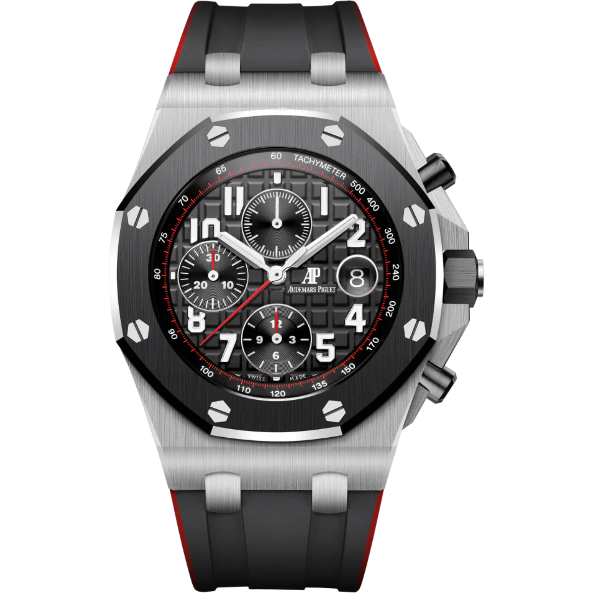 Royal Oak Offshore Chronograph 42MM Two-Tone Black and Red Rubber Strap Black Dial With Méga Tapisserie Pattern Stainless Steel Case Black Ceramic Bezel - Audemars Piguet