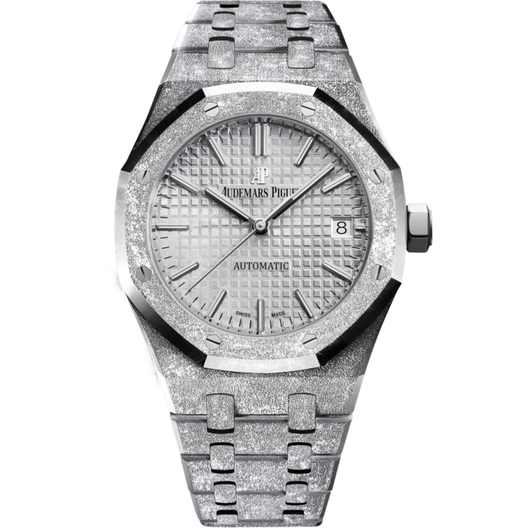 Royal Oak Frosted Gold Selfwinding 37MM Hammered 18-Carat White Gold Bracelet Rhodium-Toned With Grande Tapisserie Pattern Hammered 18-Carat White Gold Case - Audemars Piguet