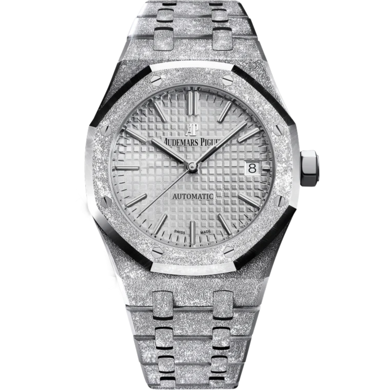 Royal Oak Frosted Gold Selfwinding 37MM Hammered 18-Carat White Gold Bracelet Rhodium-Toned With Grande Tapisserie Pattern Hammered 18-Carat White Gold Case - Audemars Piguet