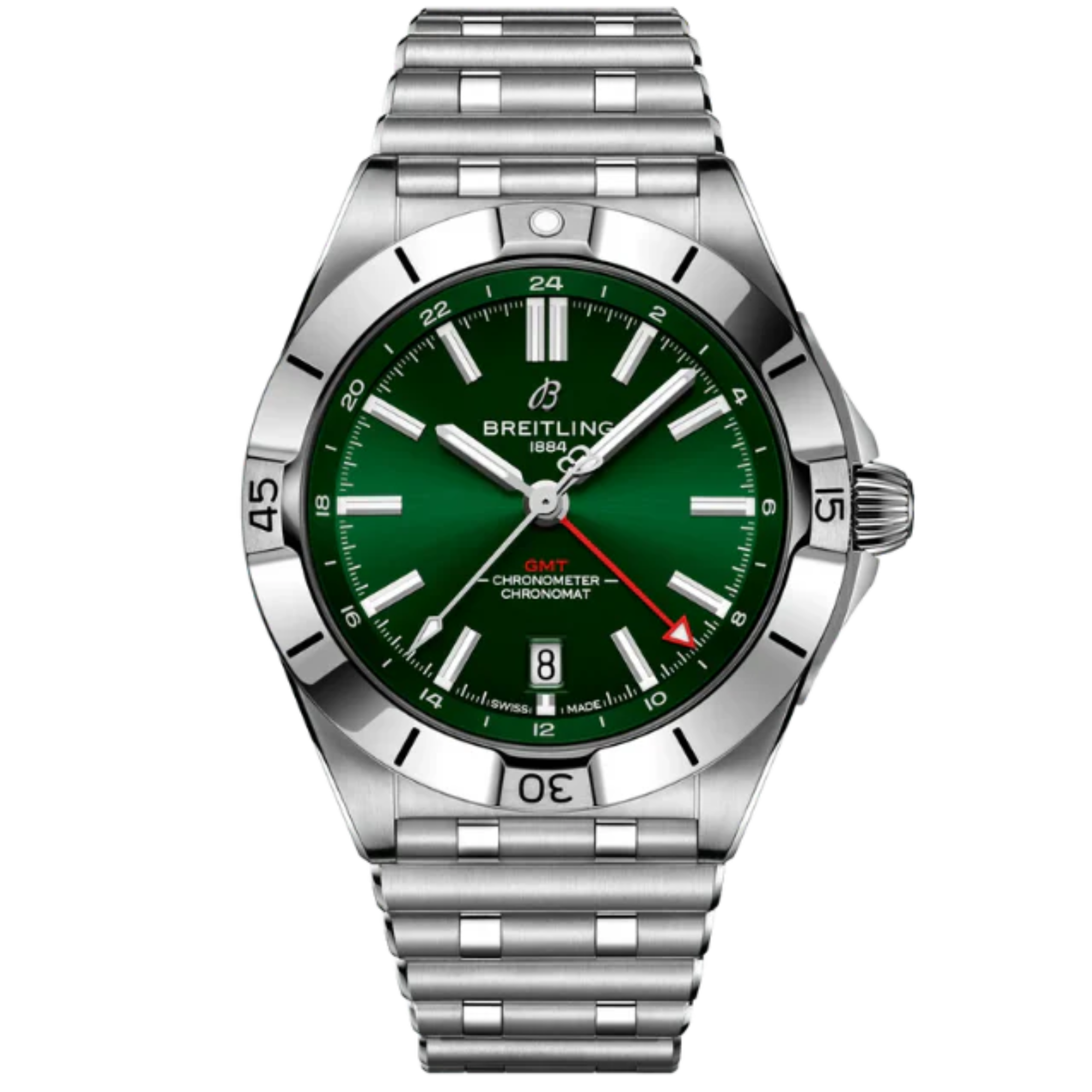 CHRONOMAT AUTOMATIC GMT 40 MM STAINLESS STEEL WITH GREEN DIAL - Breitling