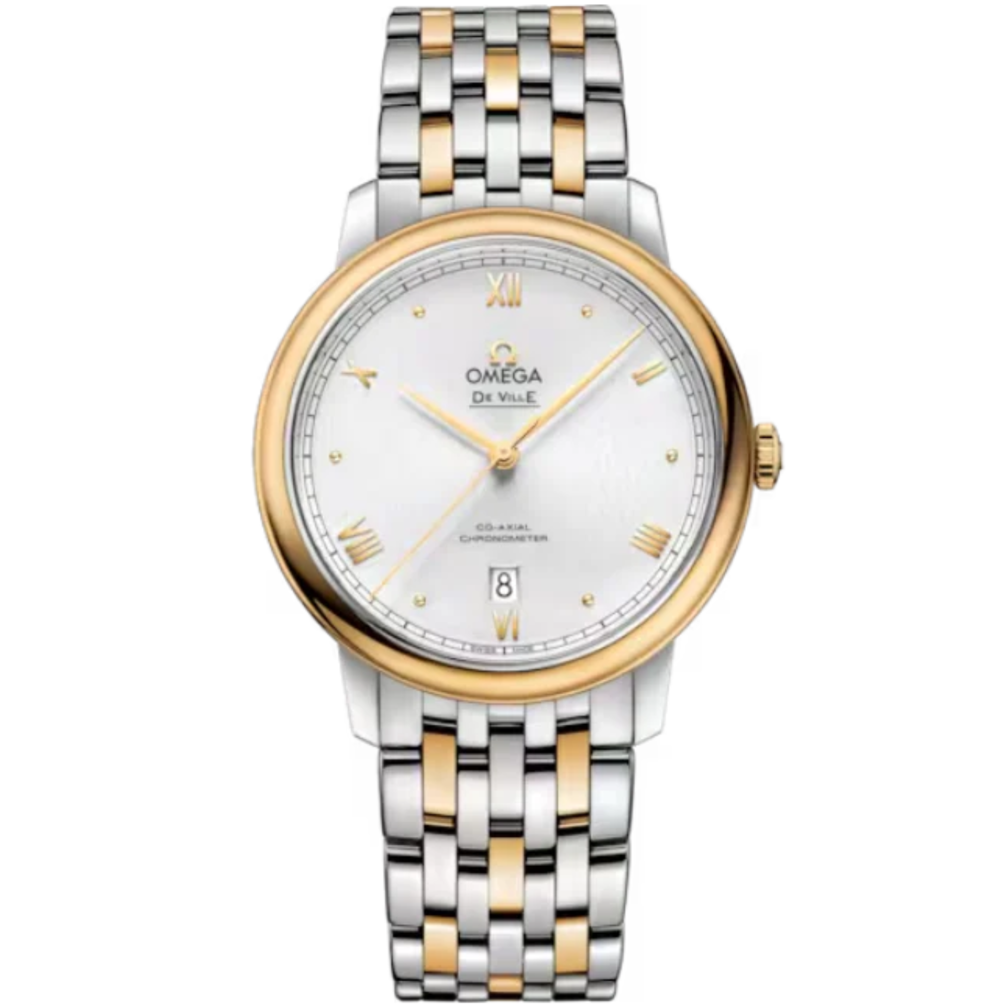 DE VILLE PRESTIGE 39 MM STAINLESS STEEL - YELLOW GOLD WITH SILVER DIAL - Omega