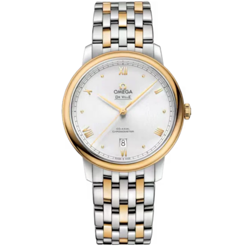 DE VILLE PRESTIGE 39 MM STAINLESS STEEL - YELLOW GOLD WITH SILVER DIAL - Omega