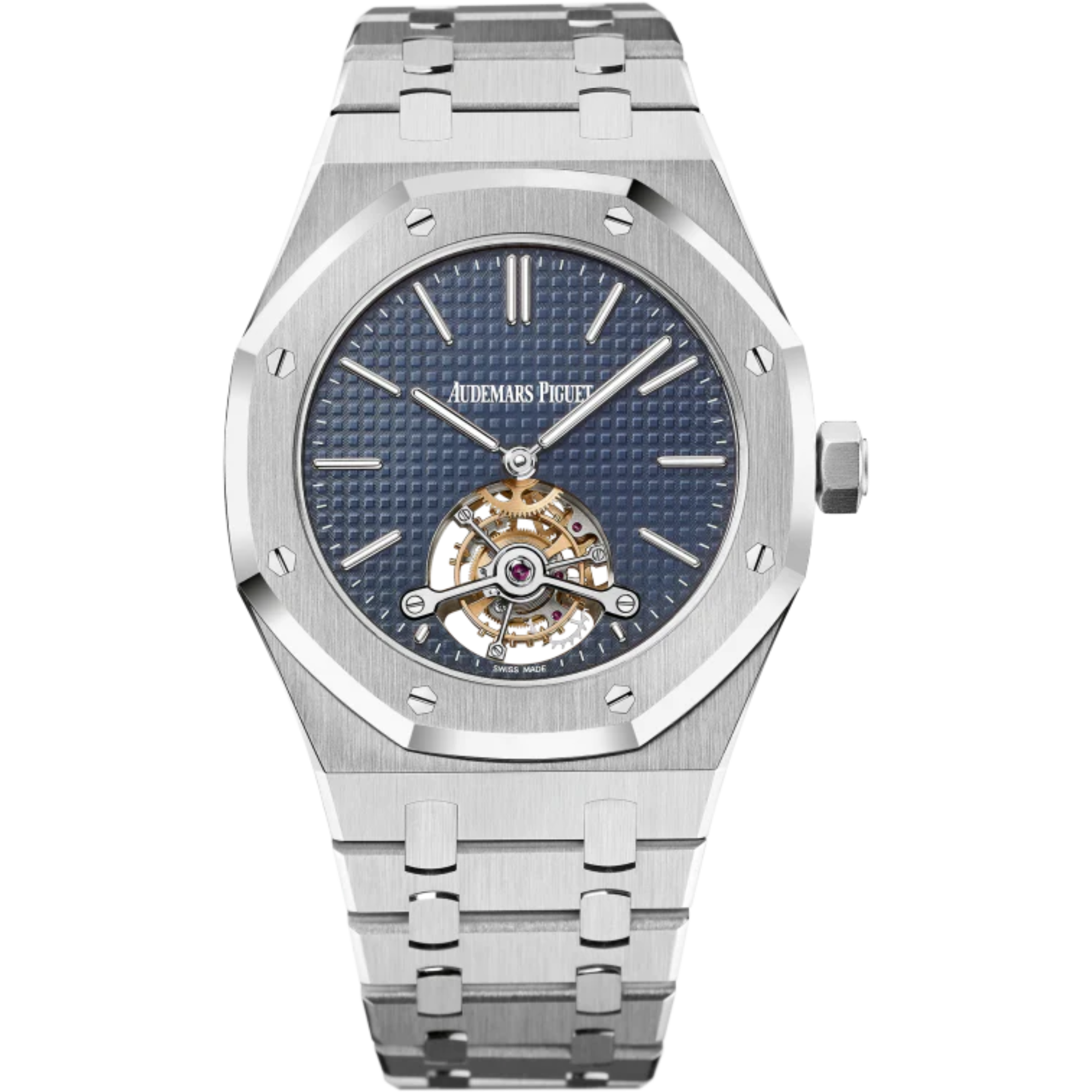 Royal Oak Tourbillon Extra-Thin 41MM Stainless Steel Bracelet Blue Dial With Petite Tapisserie Pattern Stainless Steel Case Black Rubber-Clad Bezel - Audemars Piguet