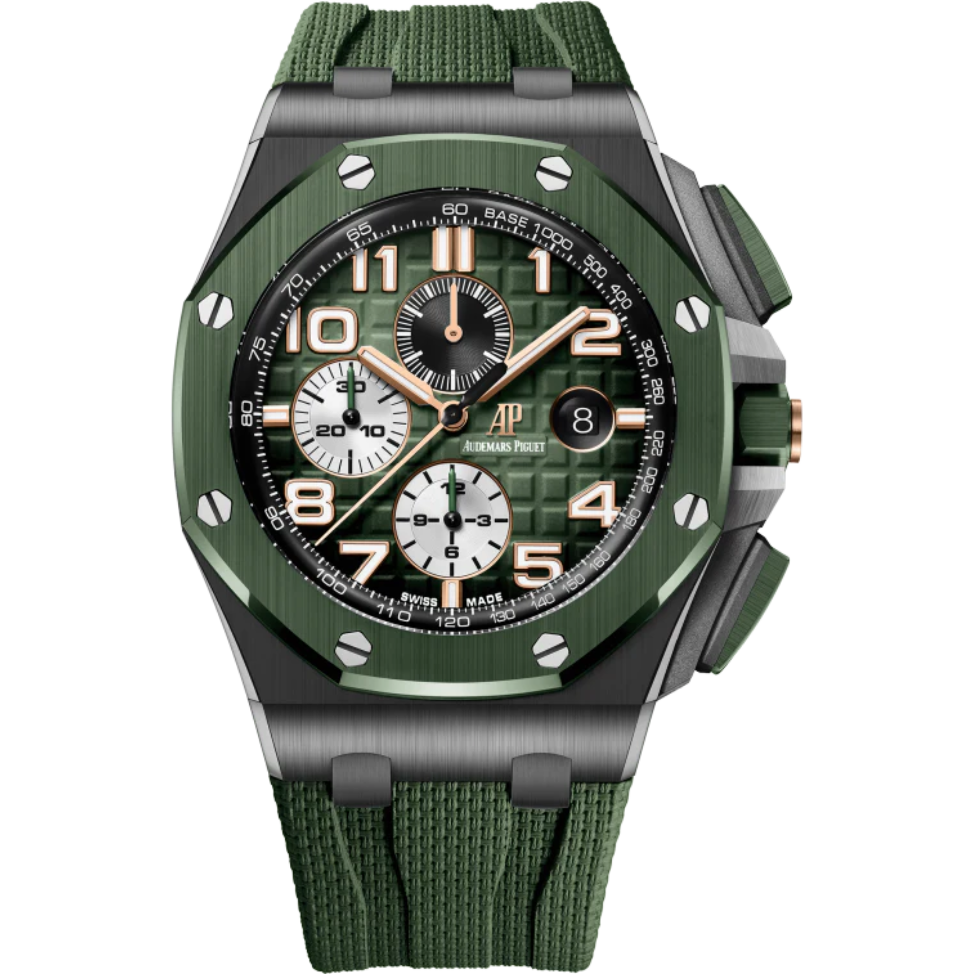 Royal Oak Offshore Selfwinding Chronograph 44MM Green Rubber Strap With Textile Decoration Smoked Green Dial With Mega Tapisserie Pattern Black Ceramic Case Green Ceramic Bezel - Audemars Piguet