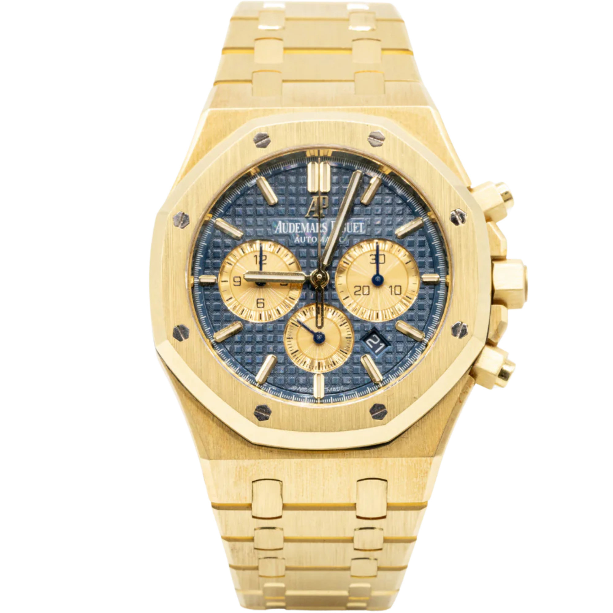 Royal Oak Selfwinding Chronograph 41MM 18-Carat Yellow Gold Bracelet Blue Dial With Grande Tapisserie Pattern 18-Carat Yellow Gold Case - Audemars Piguet