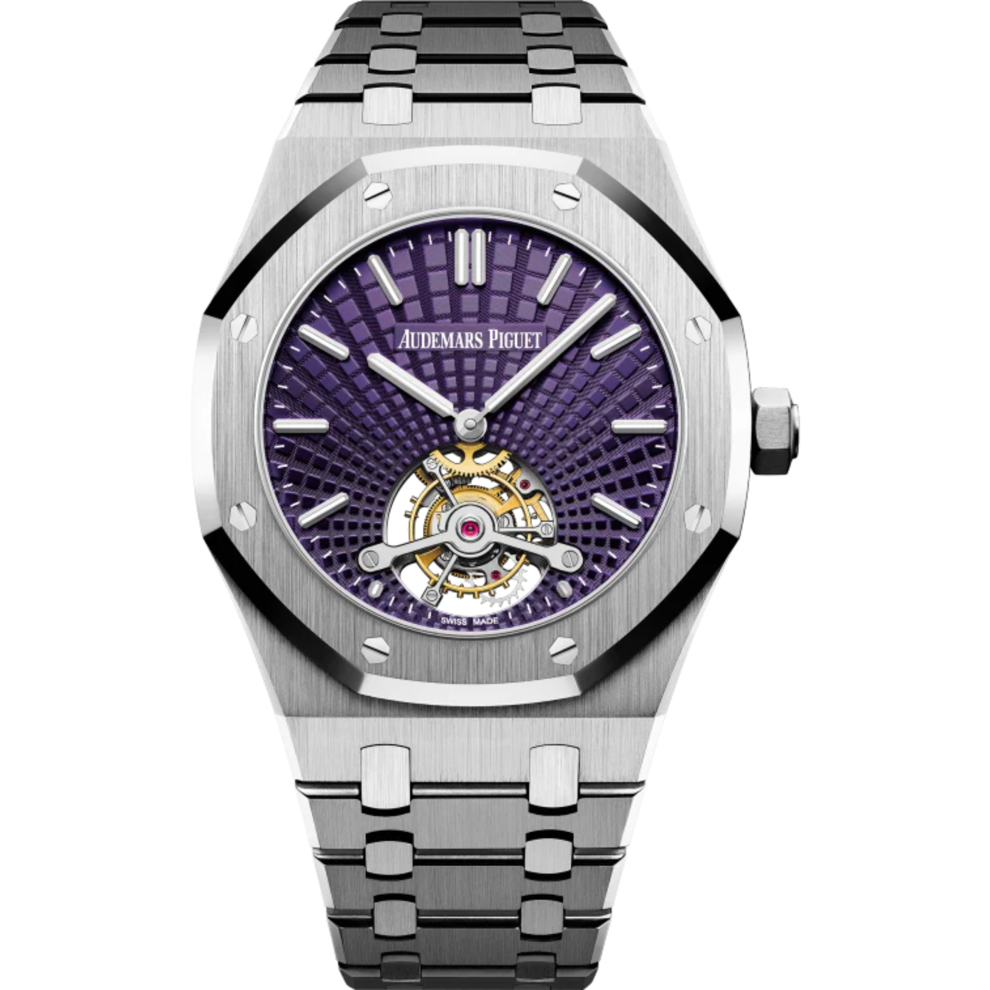 Royal Oak Tourbillon Extra-Thin 41MM Stainless Steel Bracelet Purple Dial With Tapisserie Evolutive Pattern Stainless Steel Case - Audemars Piguet