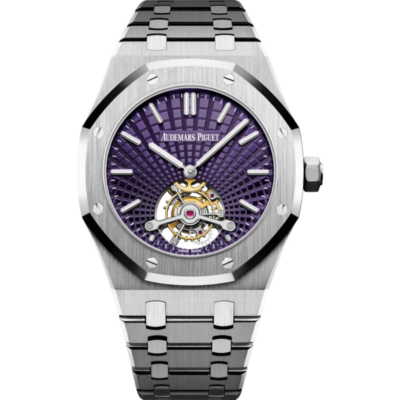 Royal Oak Tourbillon Extra-Thin 41MM Stainless Steel Bracelet Purple Dial With Tapisserie Evolutive Pattern Stainless Steel Case - Audemars Piguet