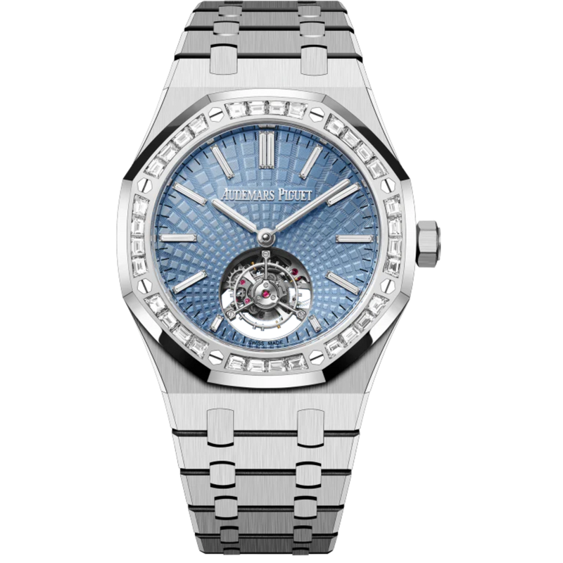 Royal Oak Selfwinding Flying Tourbillon 41MM 950 Platinum Bracelet Light Blue Dial With Evolutive Tapisserie Pattern 950 Platinum Case and Bezel - Audemars Piguet