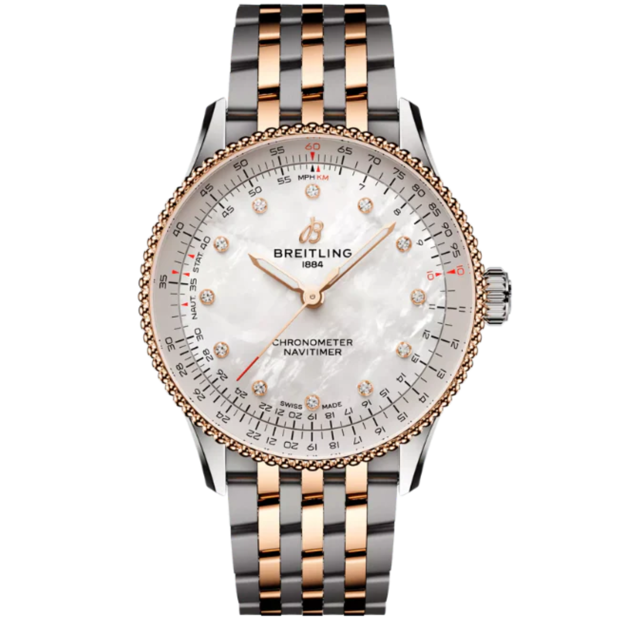 NAVITIMER AUTOMATIC 36 MM STAINLESS STEEL AND 18K ROSE GOLD WITH MOTHER OF PEARL DIAL - Breitling
