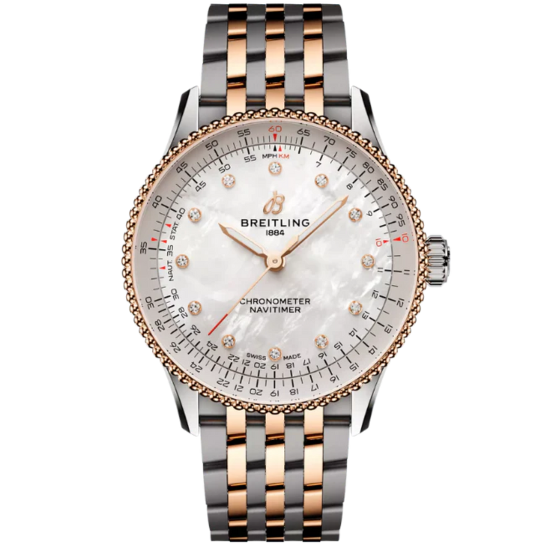 NAVITIMER AUTOMATIC 36 MM STAINLESS STEEL AND 18K ROSE GOLD WITH MOTHER OF PEARL DIAL - Breitling
