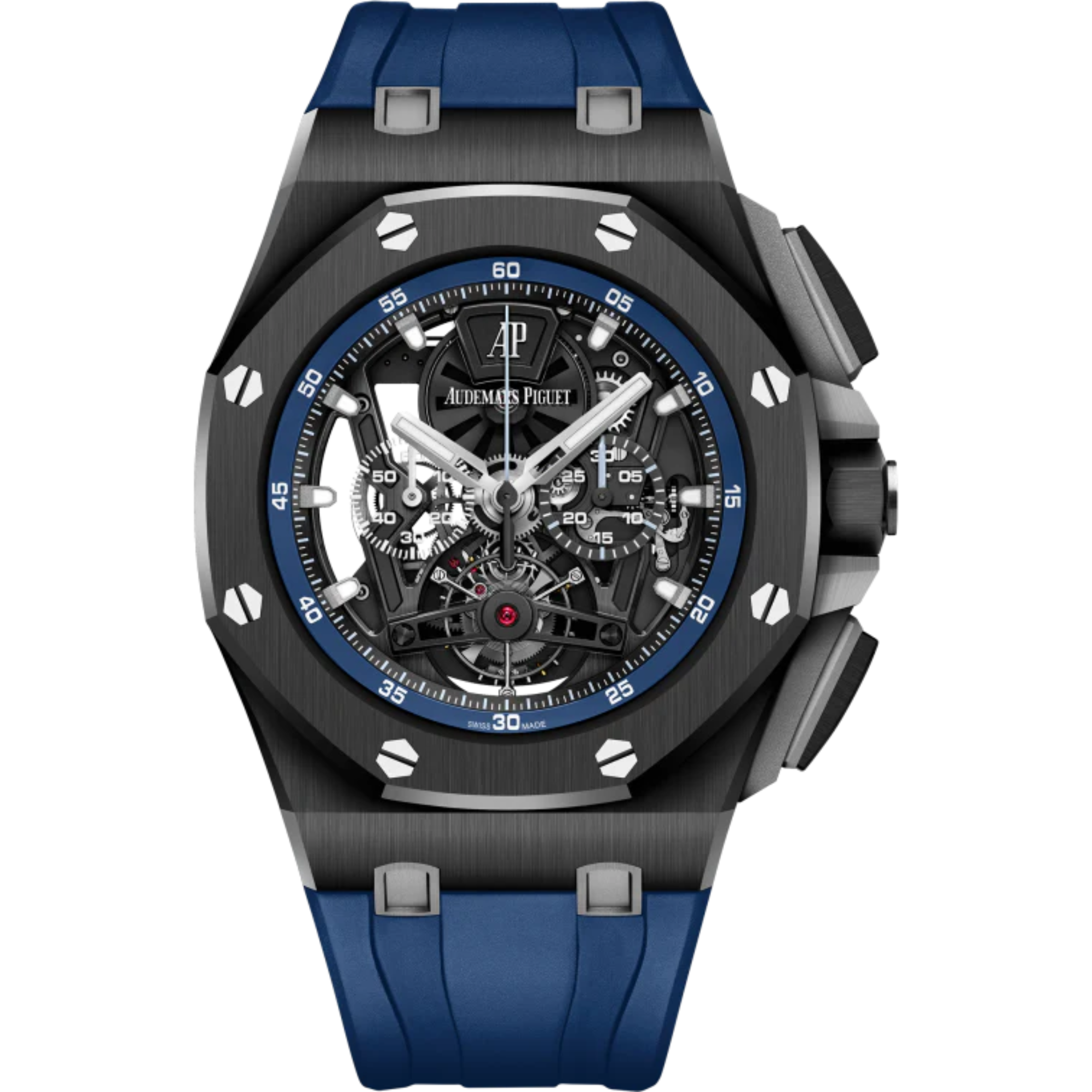 Royal Oak Offshore Tourbillon Chronograph 44MM Blue Rubber Strap Sapphire Dial Black Ceramic Case - Audemars Piguet