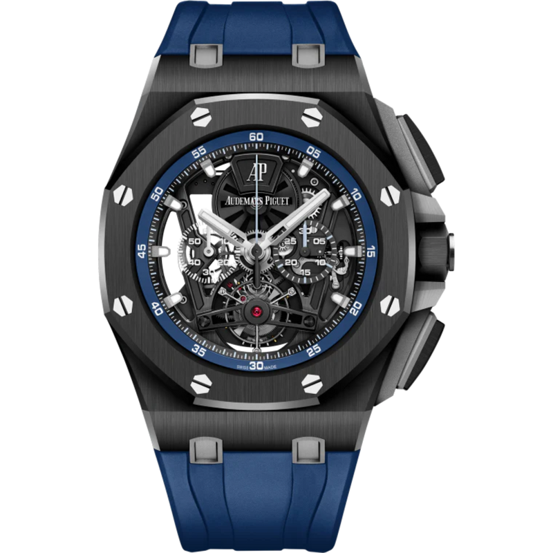 Royal Oak Offshore Tourbillon Chronograph 44MM Blue Rubber Strap Sapphire Dial Black Ceramic Case - Audemars Piguet