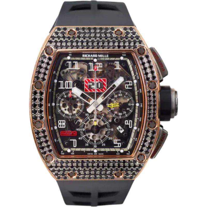 RM 011 Red Gold Rubber Strap Sapphire Crystal Case - Richard Mille