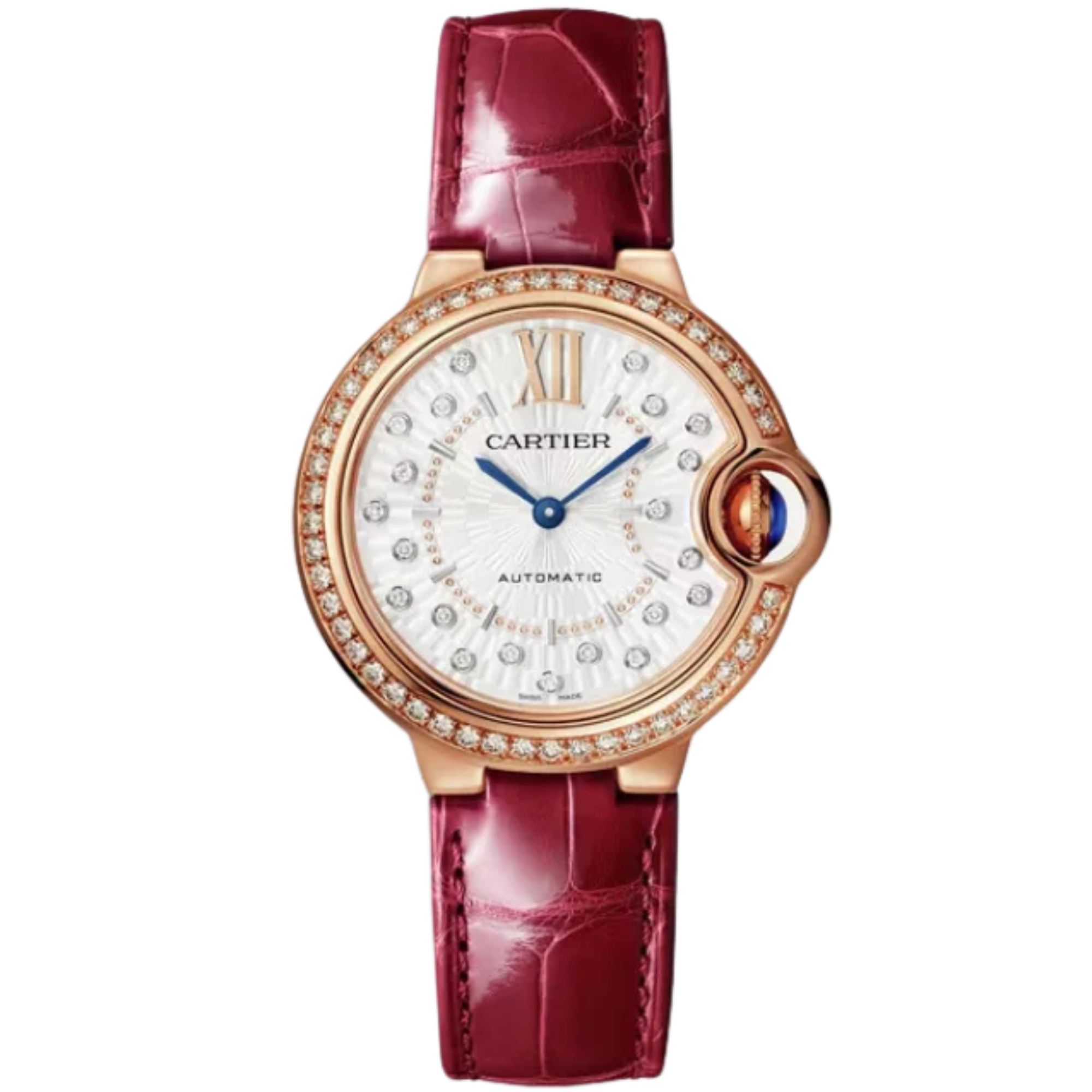 BALLON BLEU DE CARTIER 33 MM ROSE GOLD WITH MATT SILVER STAMPED SUNRAY DIAL - Cartier