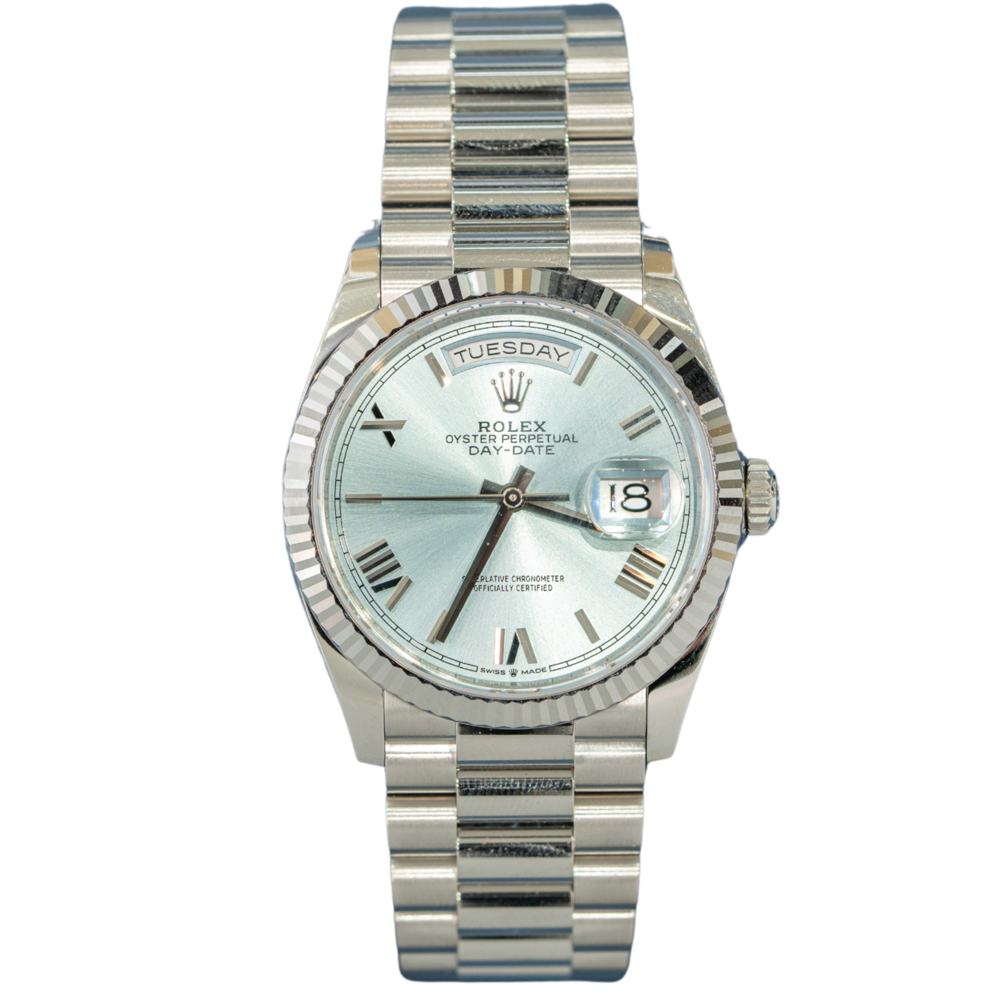 Rolex Day Date Ref. 128236 36MM Platinum Ice Blue Dial - Rolex