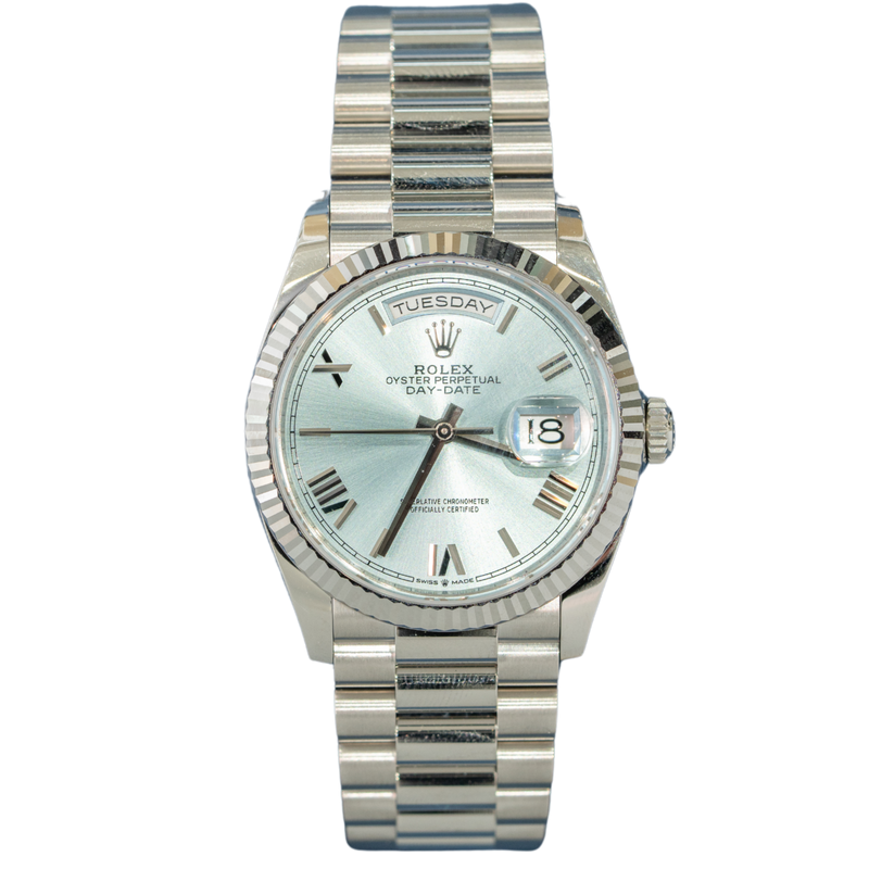 Rolex Day Date Ref. 128236 36MM Platinum Ice Blue Dial - Rolex