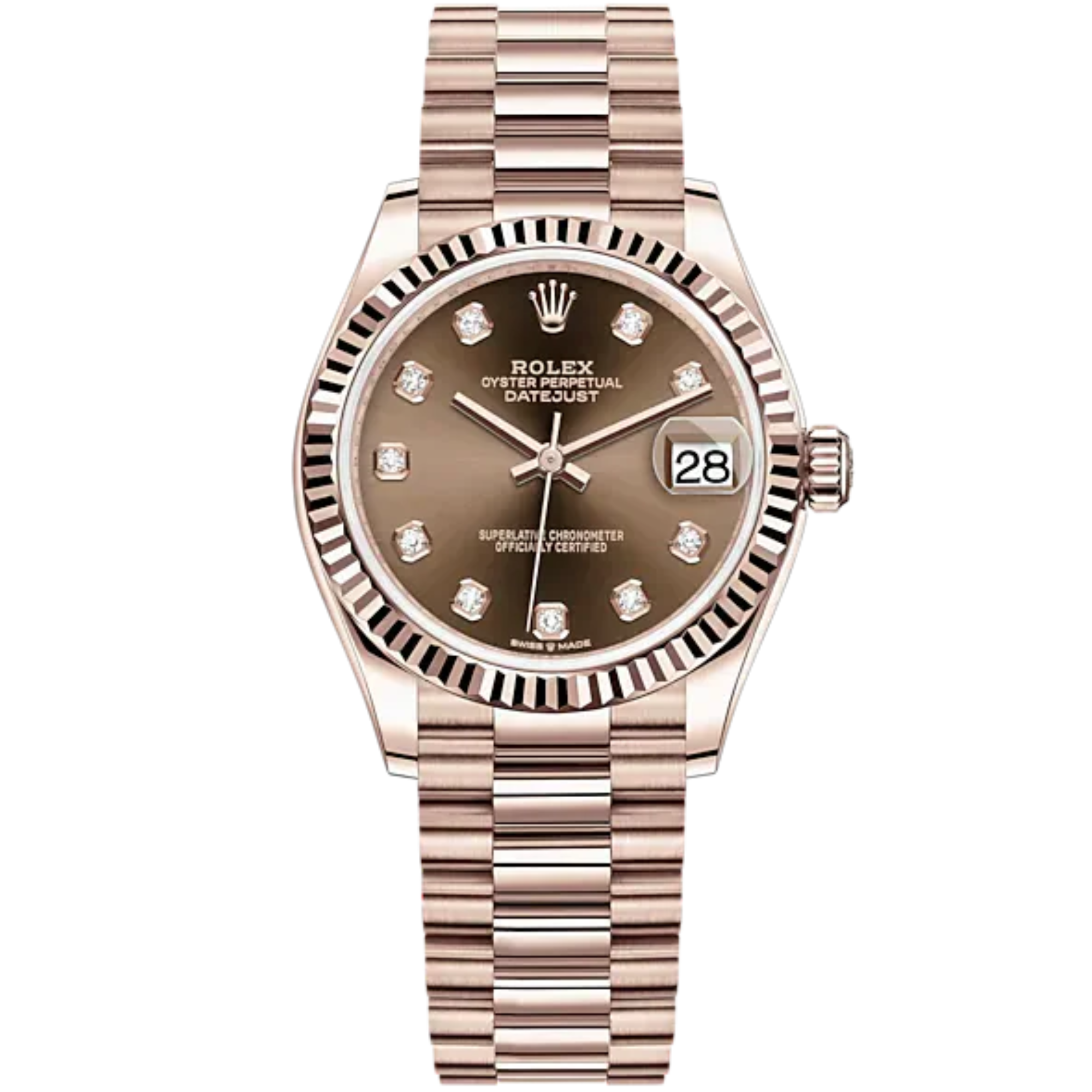 Rolex Datejust Ref. 278275 31mm Rose Gold Chocolate Diamond Dial President Bracelet - Rolex
