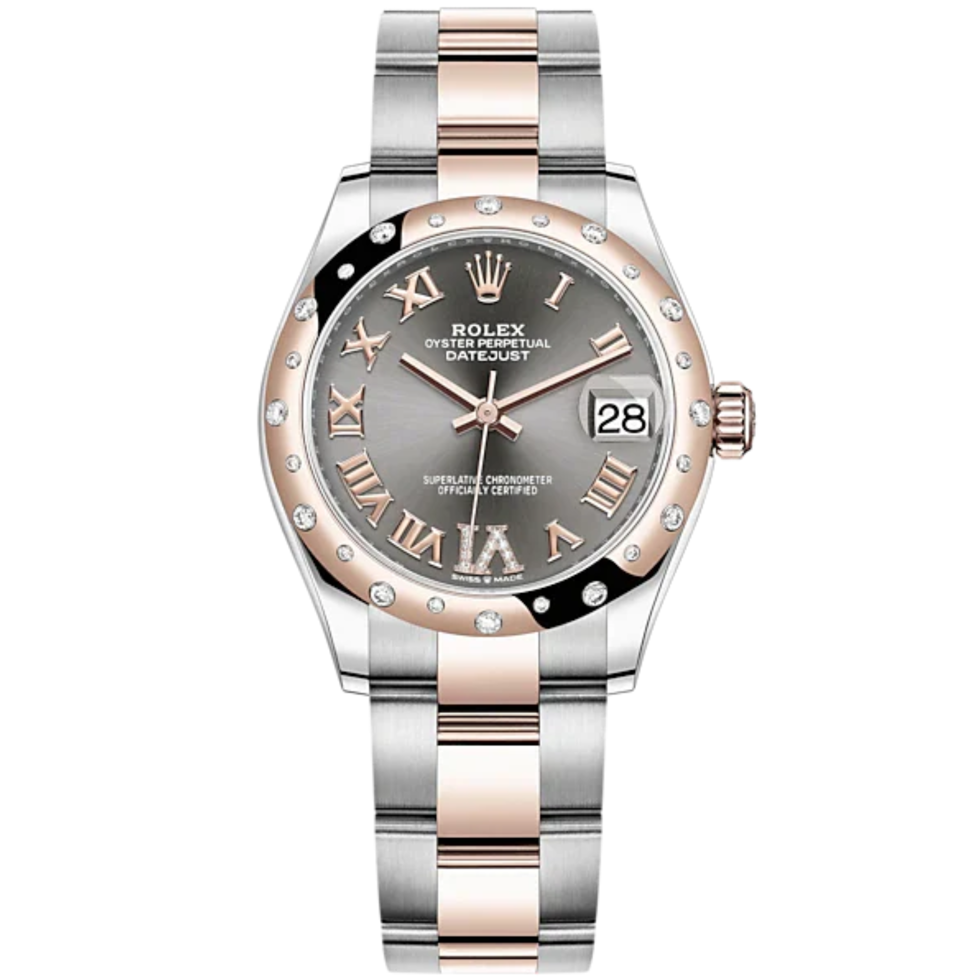 Datejust 31 31mm Oyster Bracelet Oystersteel and Everose Gold woth Slate Diamond Dial Diamond-Set Bezel - Rolex