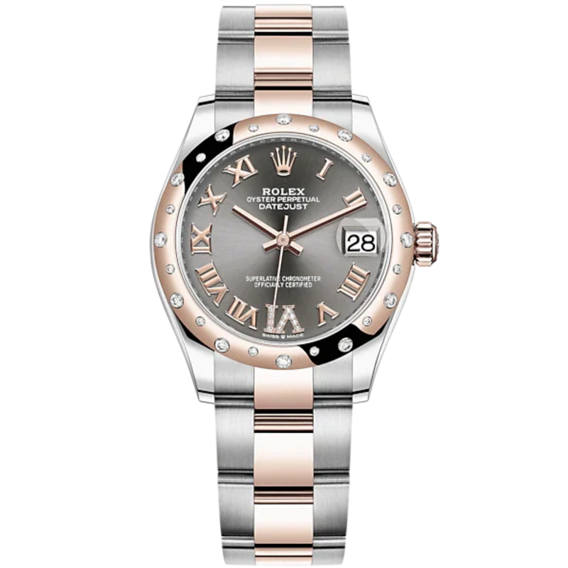 Datejust 31 31mm Oyster Bracelet Oystersteel and Everose Gold woth Slate Diamond Dial Diamond-Set Bezel - Rolex