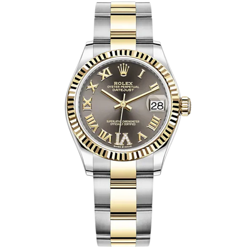 Datejust 31 31mm Oyster Bracelet Oystersteel and Yellow Gold with Dark Grey Diamond Dial Fluted Bezel - Rolex