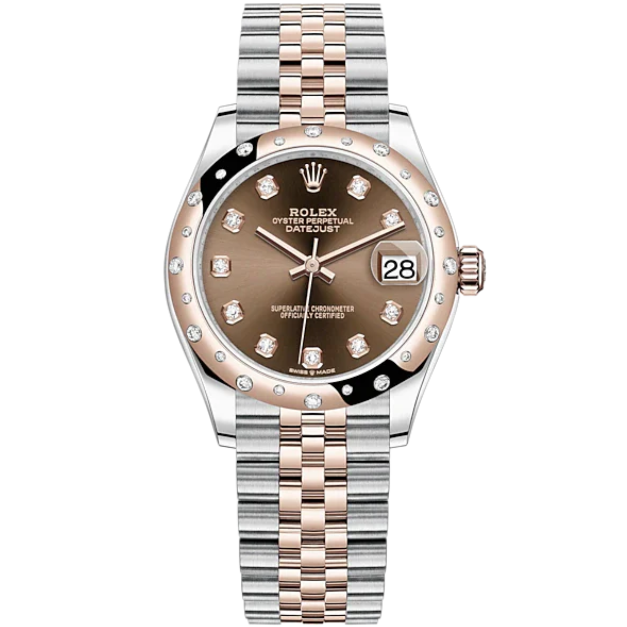 Datejust 31 31mm Oyster Jubilee Bracelet Oystersteel and Everose Gold with Chocolate Diamond-Set Dial Diamond-Set Bezel - Rolex