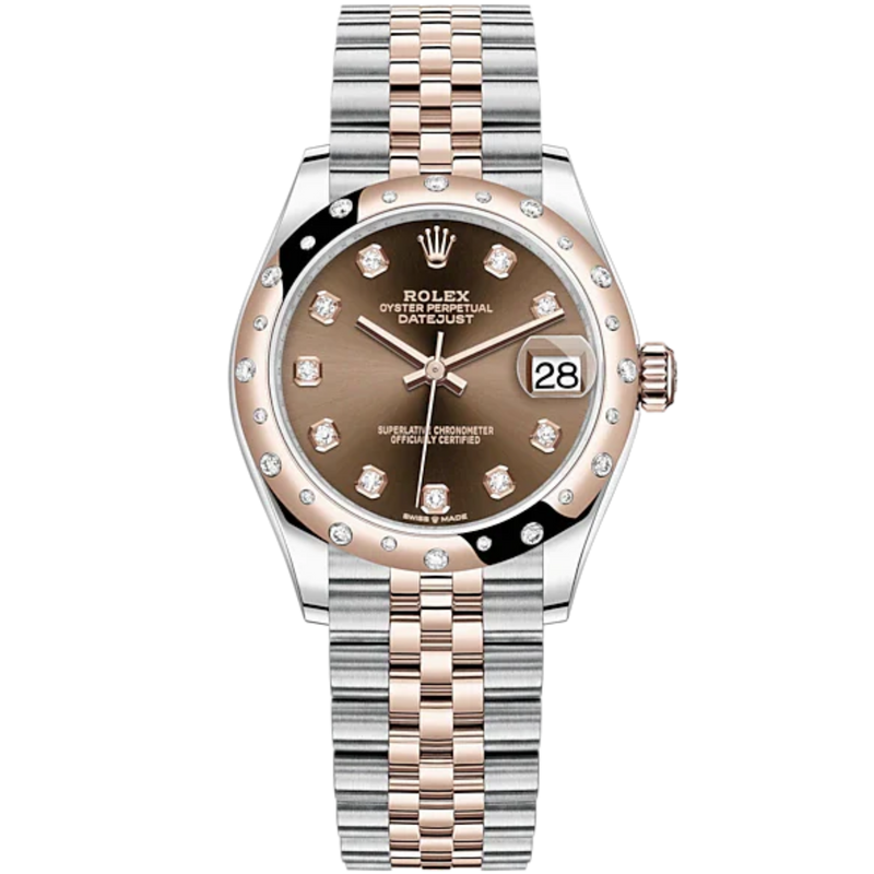 Datejust 31 31mm Oyster Jubilee Bracelet Oystersteel and Everose Gold with Chocolate Diamond-Set Dial Diamond-Set Bezel - Rolex