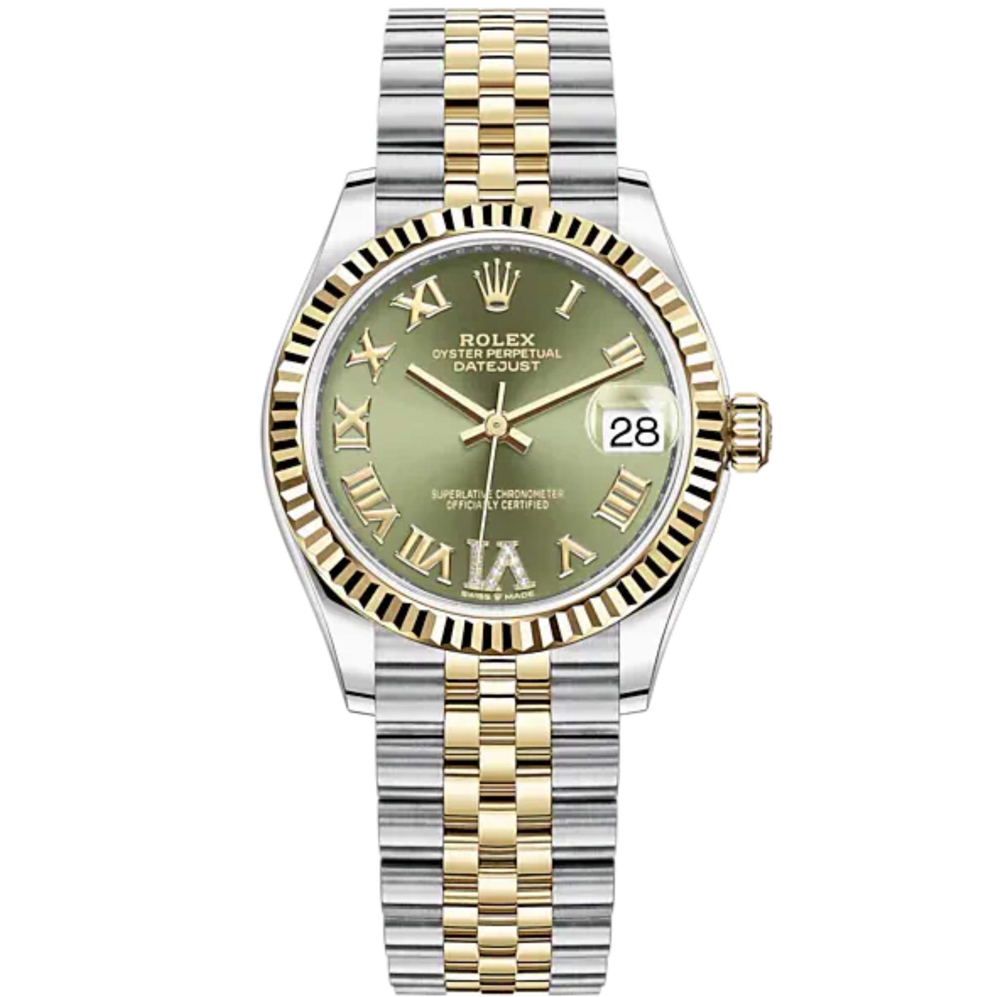 Datejust 31 31mm Jubilee Bracelet Oystersteel and Yellow Gold with olive-Green Diamond Dial Fluted Bezel - Rolex