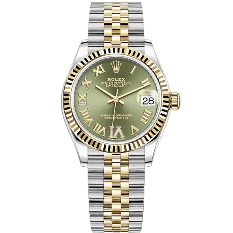 Datejust 31 31mm Jubilee Bracelet Oystersteel and Yellow Gold with olive-Green Diamond Dial Fluted Bezel - Rolex