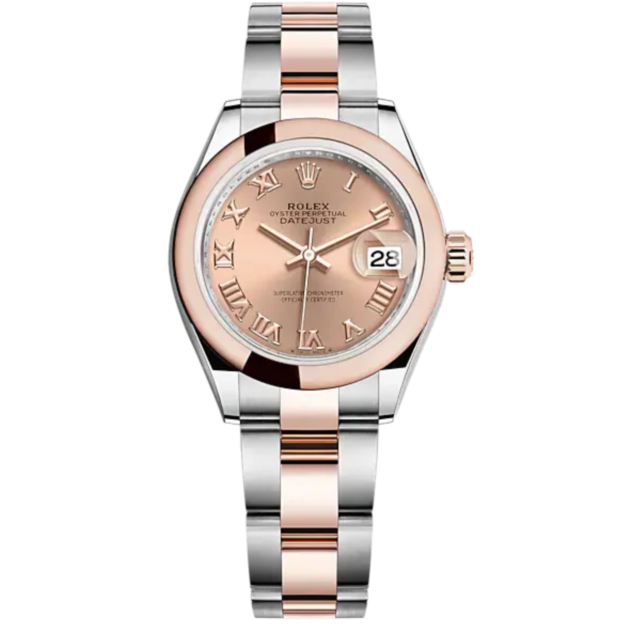 Lady-DateJust 28mm Oyster Oystersteel Bracelet and Everose Gold with Rosé-Colour Dial Domed Bezel - Rolex