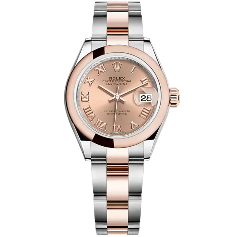 Lady-DateJust 28mm Oyster Oystersteel Bracelet and Everose Gold with Rosé-Colour Dial Domed Bezel - Rolex