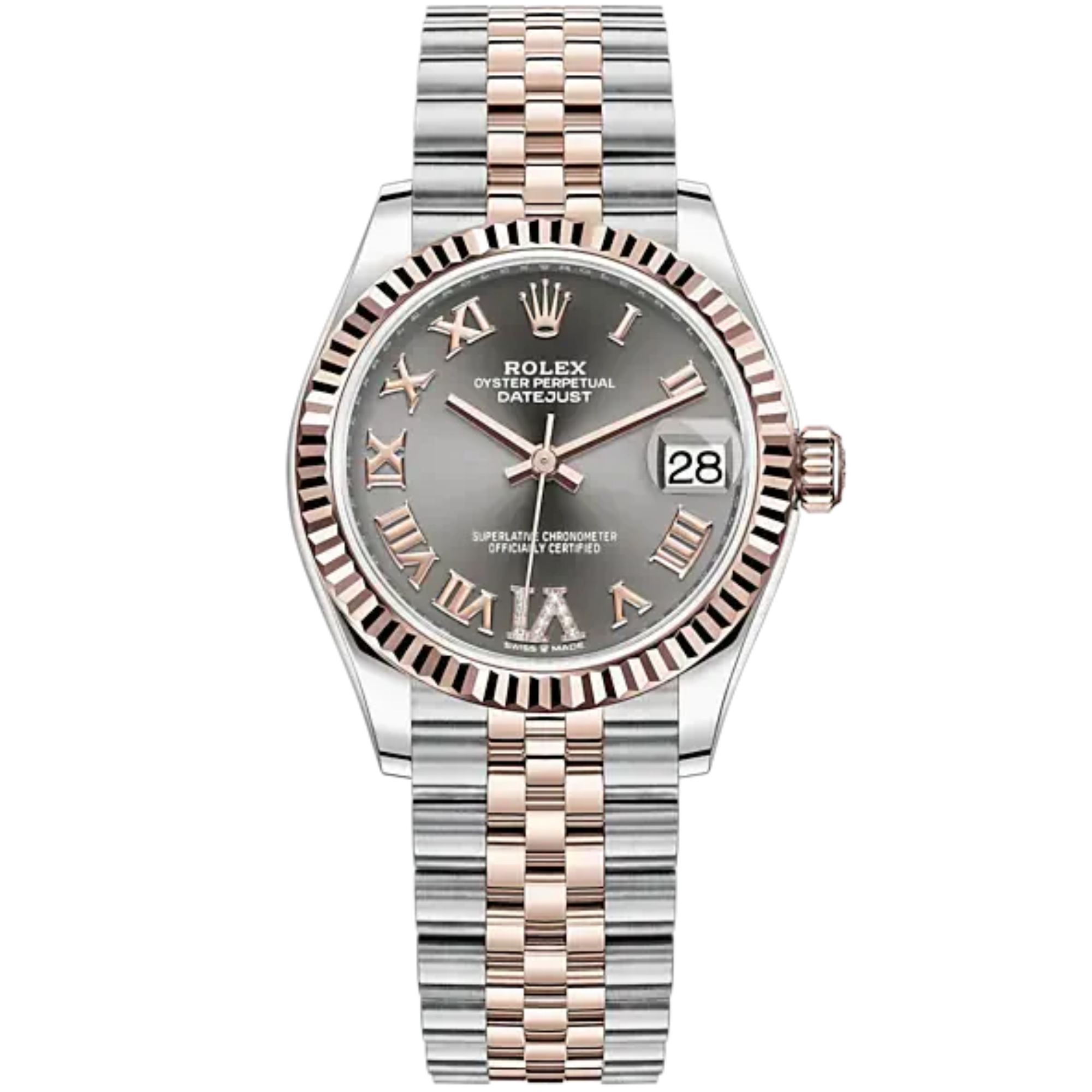 Datejust 31 31mm Jubilee Bracelet Oystersteel and Everose Gold with Slate Diamond Dial Fluted Bezel - Rolex