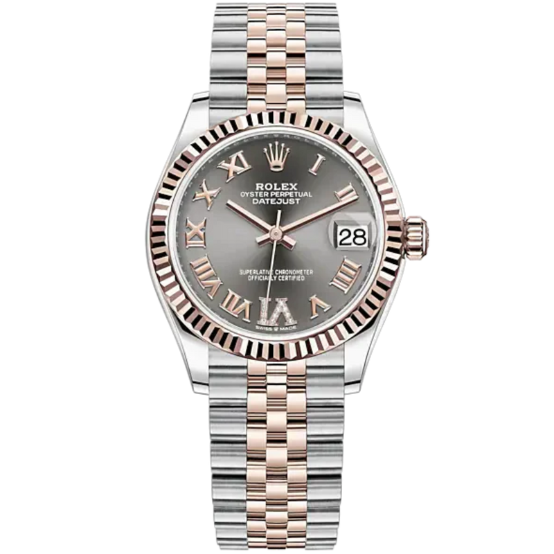 Datejust 31 31mm Jubilee Bracelet Oystersteel and Everose Gold with Slate Diamond Dial Fluted Bezel - Rolex