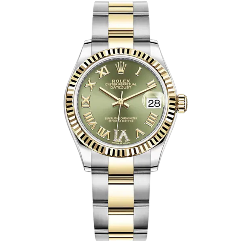 Datejust 31 31mm Oyster Bracelet Oystersteel and Yellow Gold with Olive-Green Diamond Dial Fluted Bezel - Rolex