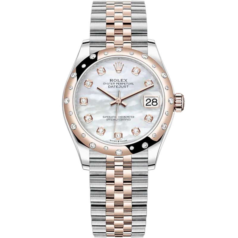 Datejust 31 31mm Jubilee Bracelet Oystersteel and Everose Gold with White Mother-Of-Pearl Diamond-Set Dial Diamond-Set Bezel - Rolex