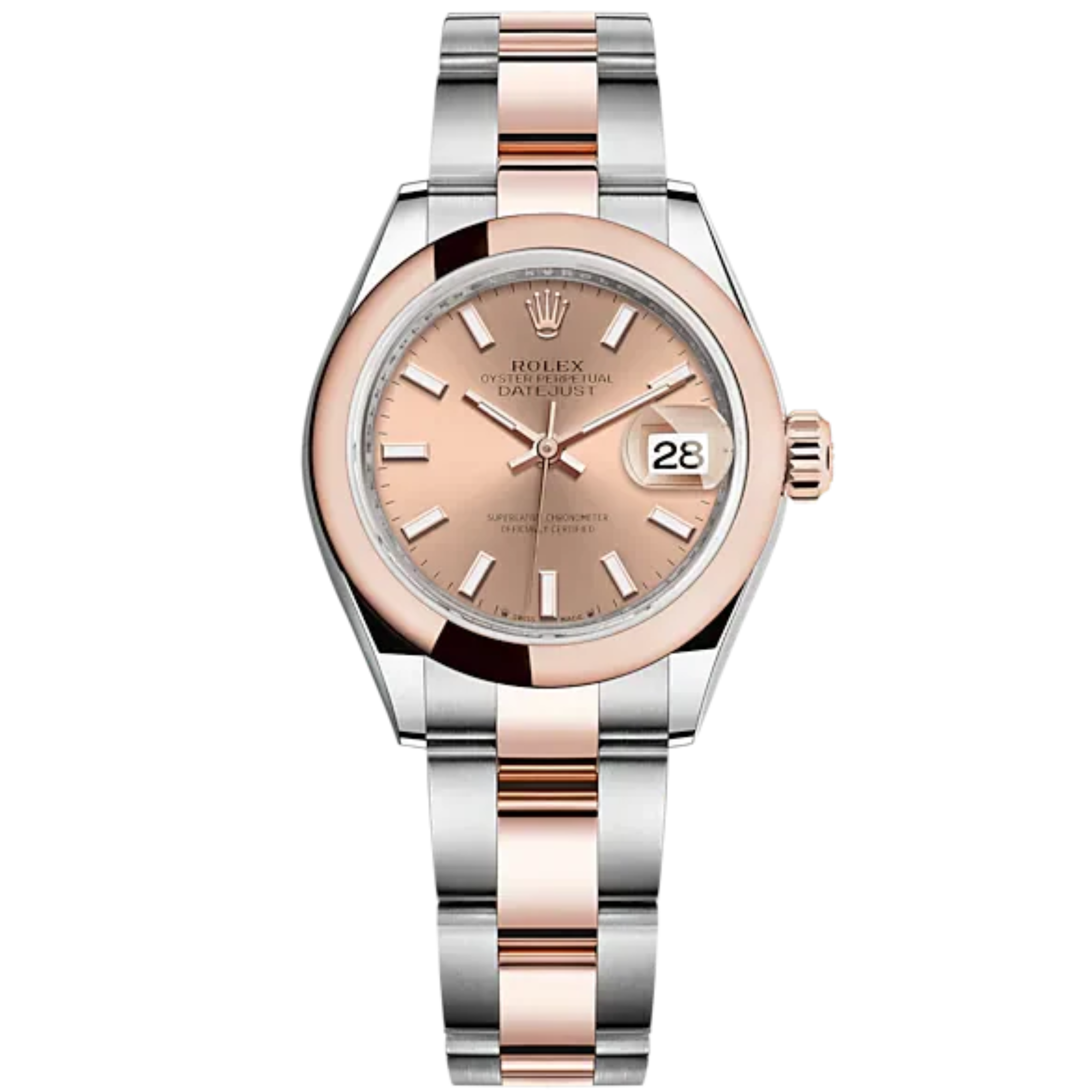 Lady-DateJust 28mm Oyster Oystersteel Bracelet and Everose Gold with Rosé-Colour Dial Domed Bezel - Rolex