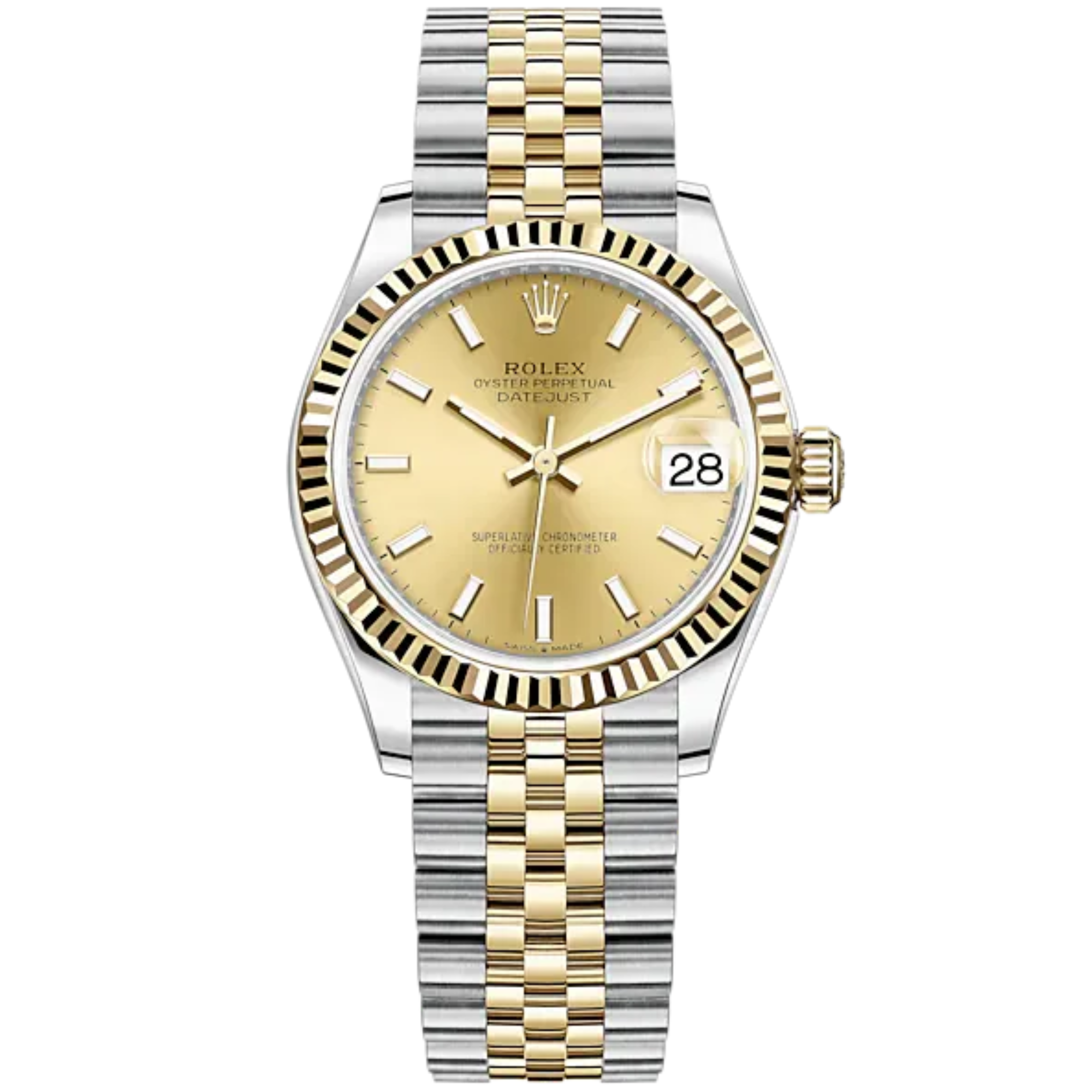 Datejust 31 31mm Jubilee Bracelet Oystersteel and Yellow Gold with Champagne-Colour Dial Fluted Bezel - Rolex