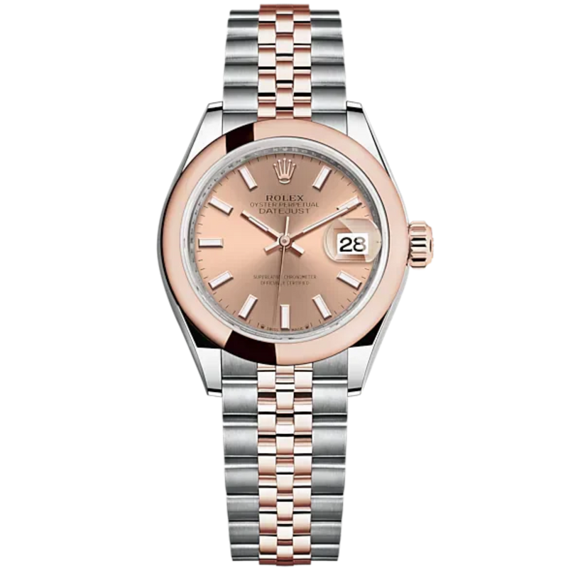 Lady-DateJust 28mm Oystersteel Jubilee Bracelet and Everose Gold with Rosé-Colour Dial Domed Bezel - Rolex