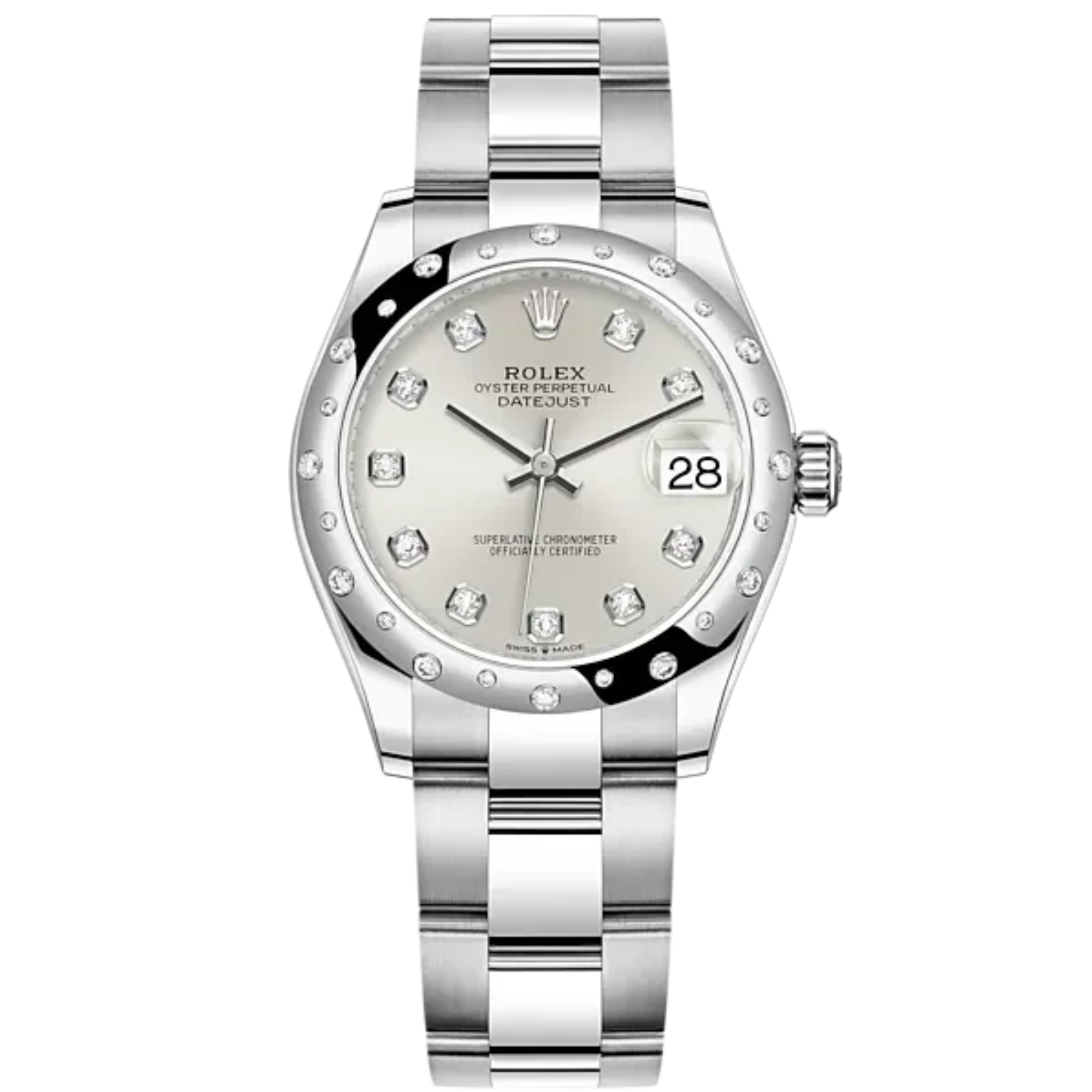 Datejust 31 31mm Oyster Bracelet Oystersteel and White Gold with Silver Diamond-Set Dial Diamond-Set Bezel - Rolex