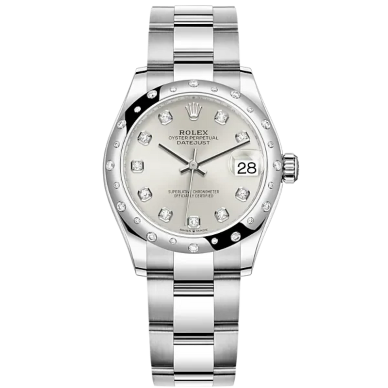 Datejust 31 31mm Oyster Bracelet Oystersteel and White Gold with Silver Diamond-Set Dial Diamond-Set Bezel - Rolex