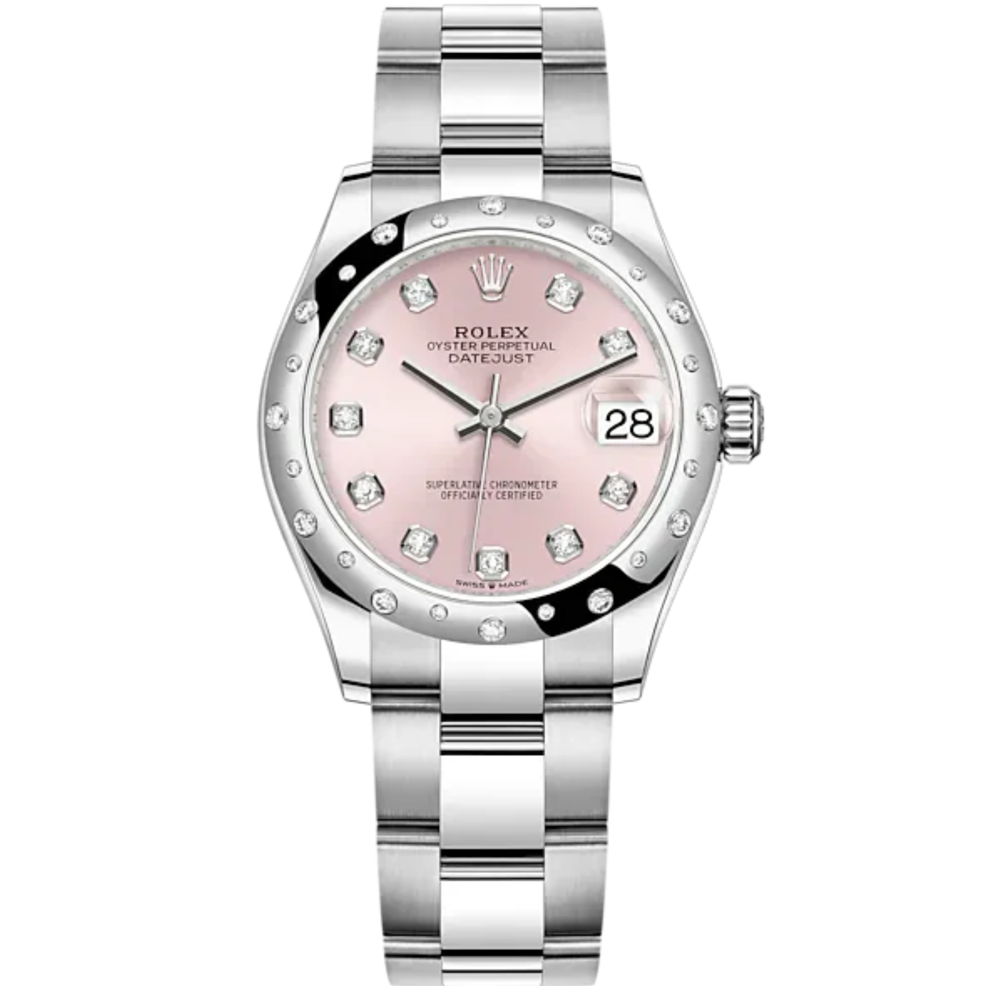 Datejust 31 31mm Oyster Bracelet Oystersteel and White Gold with Pink Diamond-Set Dial Diamond-Set Bezel - Rolex