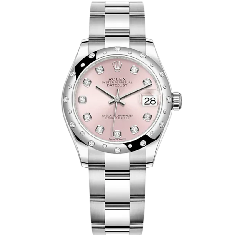 Datejust 31 31mm Oyster Bracelet Oystersteel and White Gold with Pink Diamond-Set Dial Diamond-Set Bezel - Rolex